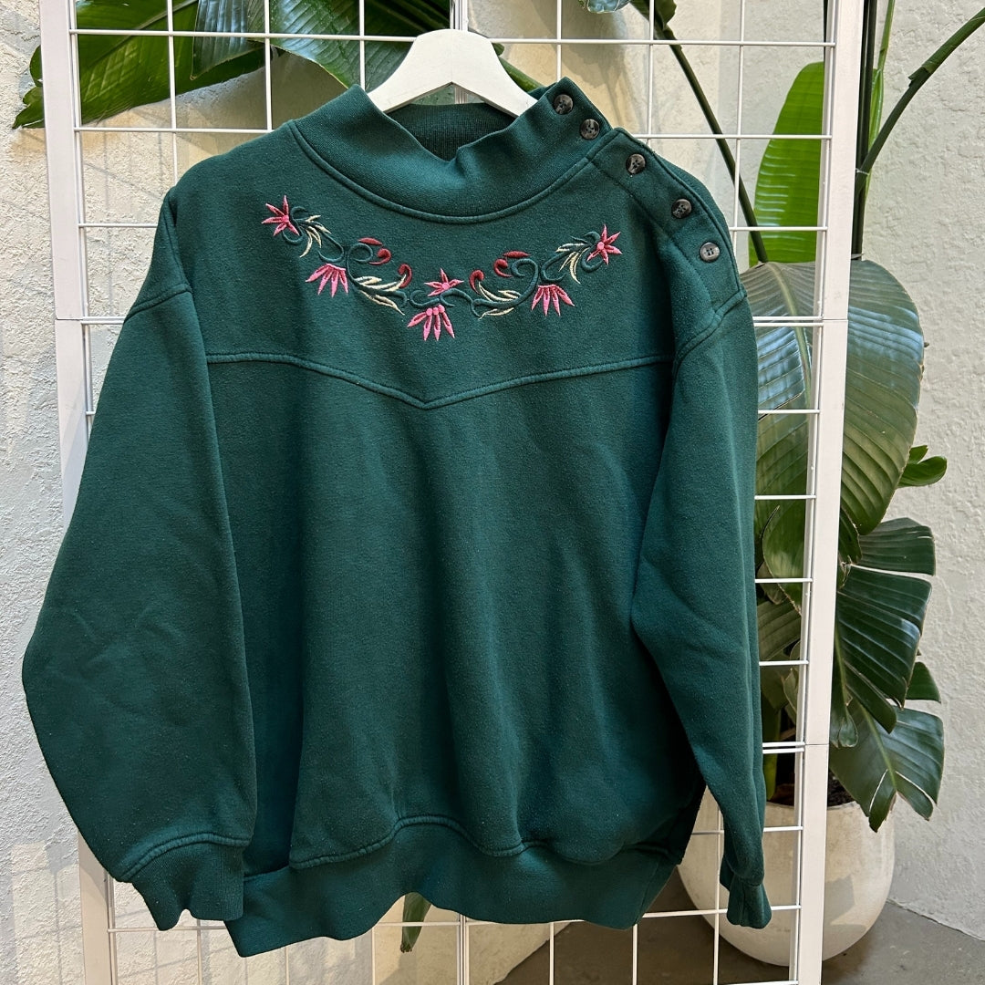 Chinawear Green Embroidered Mockneck