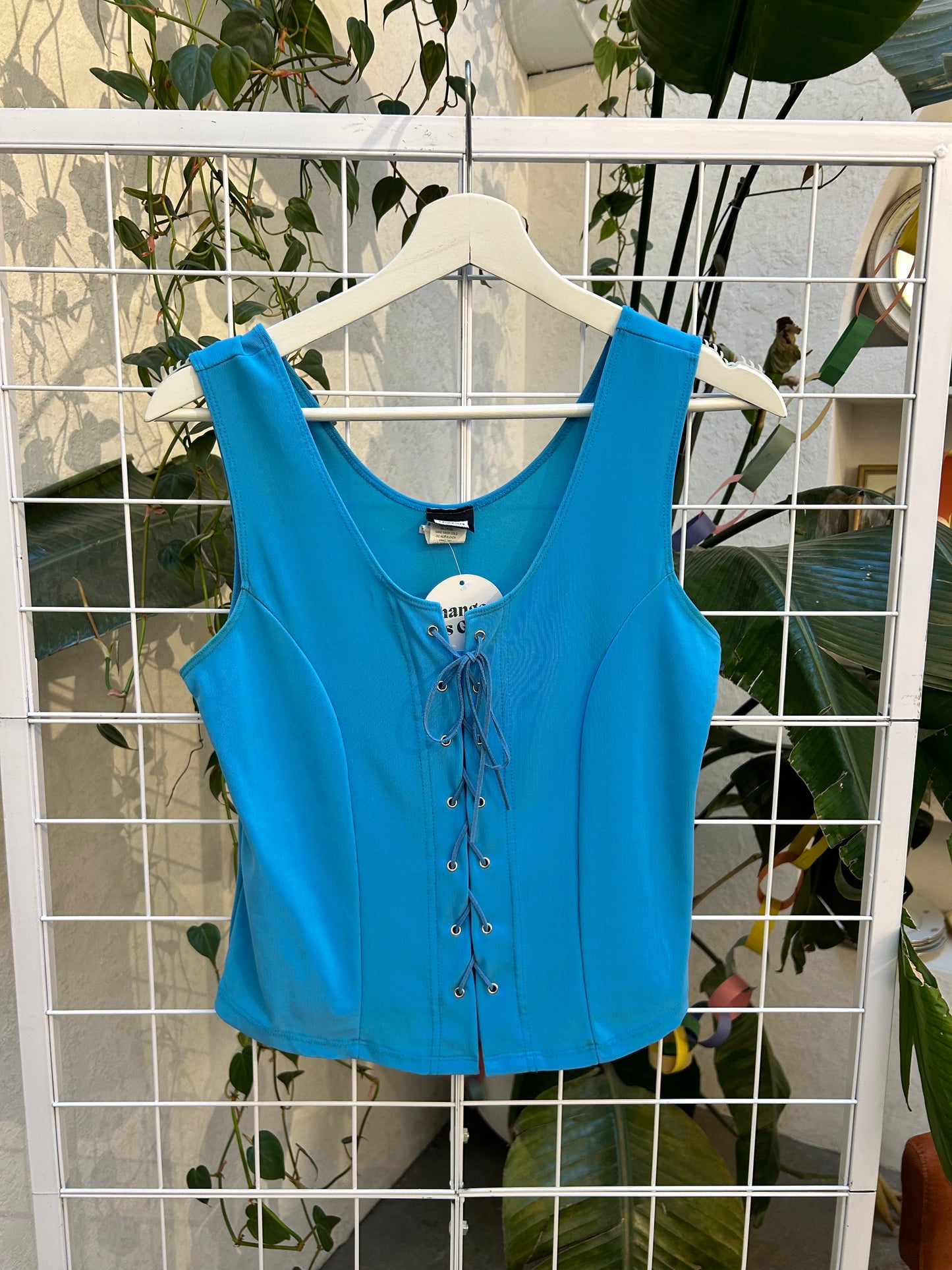 Minerva Blue Lace Up Y2K Knit Tank