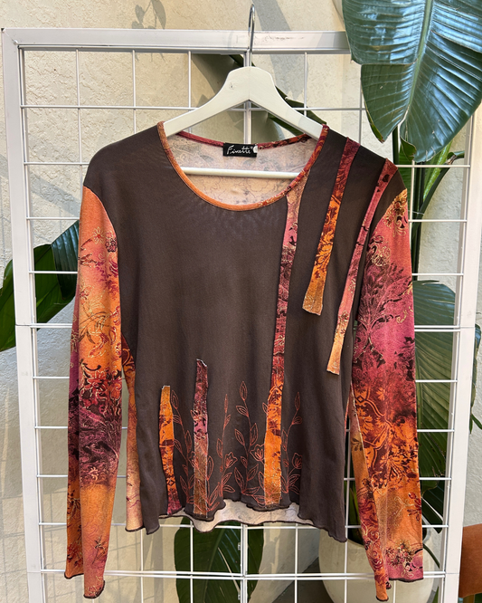 Finette Brown Pink Orange Paisley Knit Top