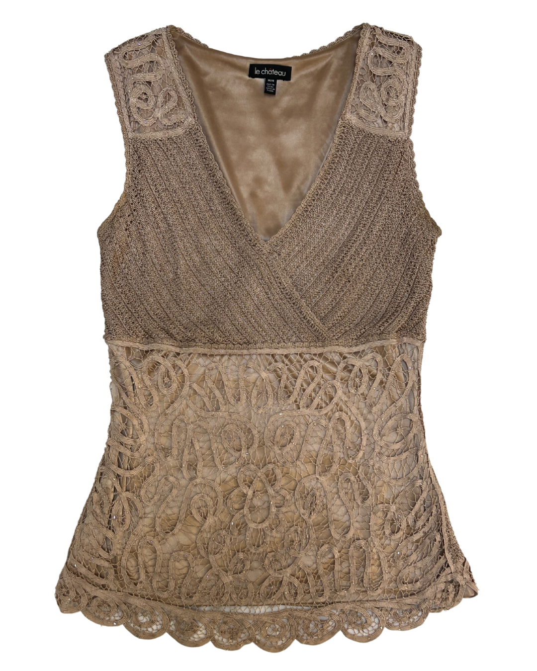 Le Chateau Light Brown Crocheted Beaded Tank