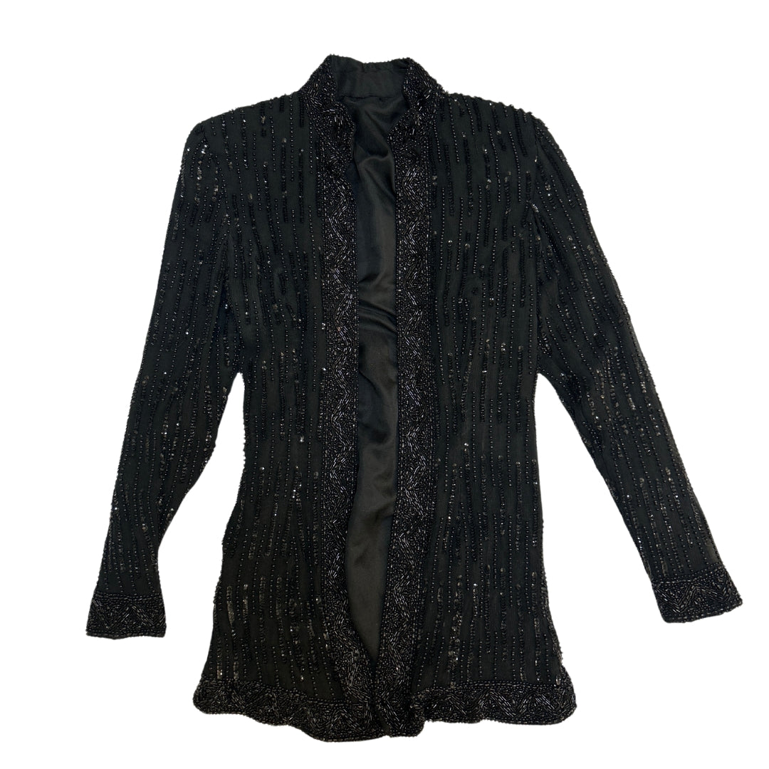 Vintage Black Beaded & Sequins Open Jacket