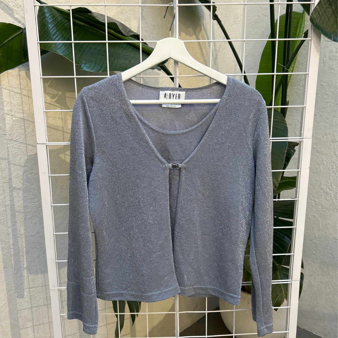 A. Byer Blue Grey Metallic 90s Top