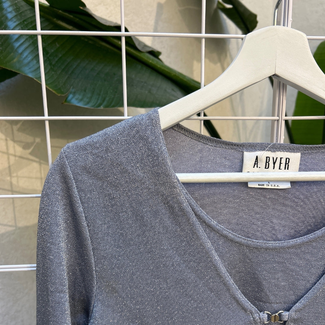 A. Byer Blue Grey Metallic 90s Top