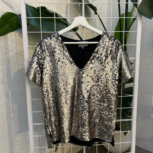 Vanessa Virginia Matte Silver Sequins Top