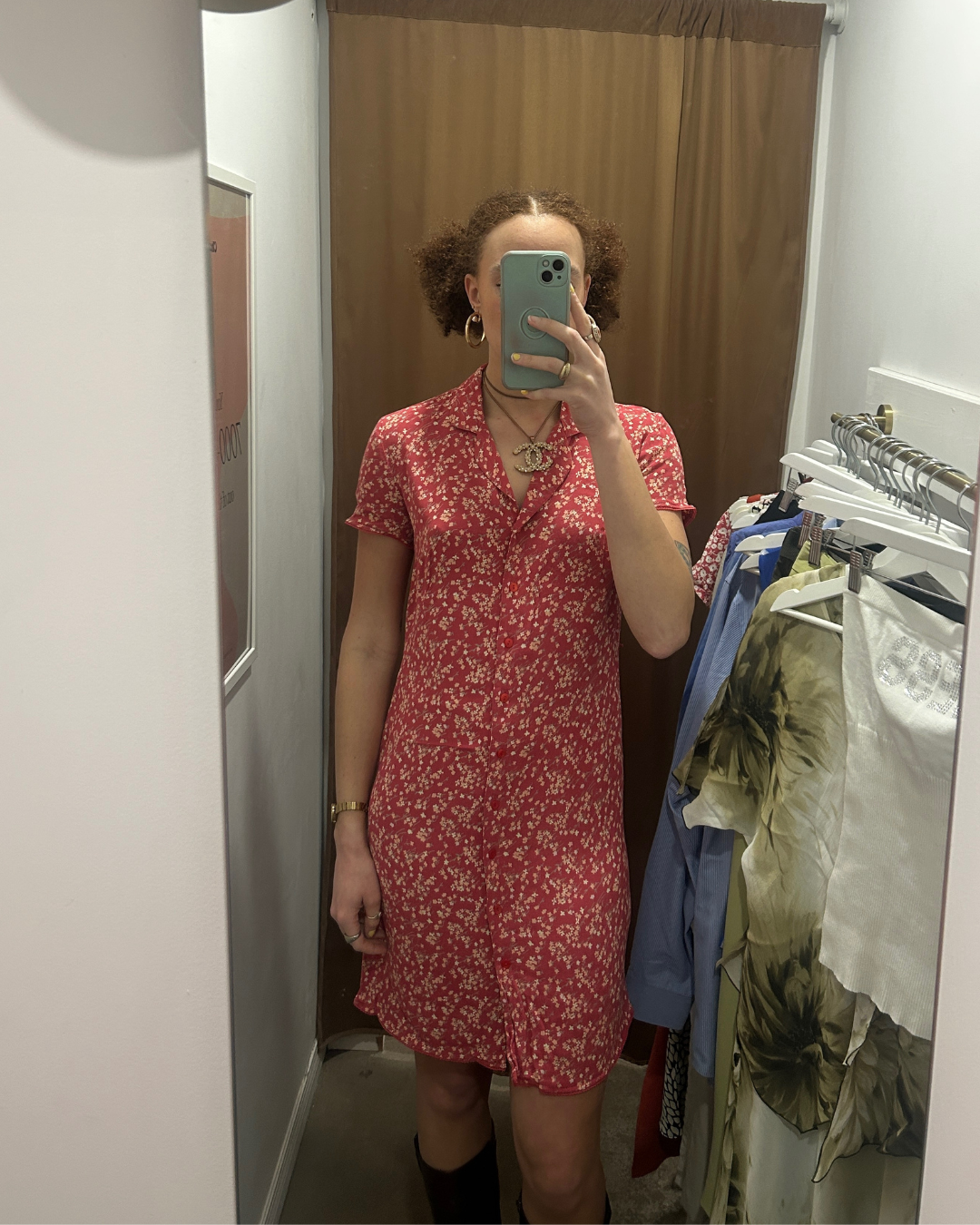 Eddie Bauer Pink Floral Printed Button Up Dress