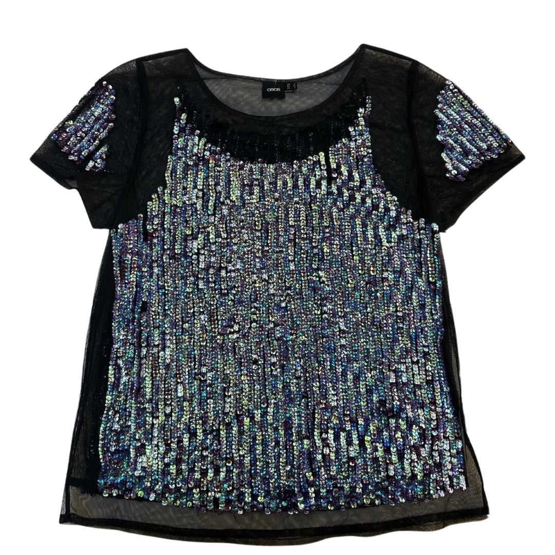 ASOS Green Purple Sequins Mesh Top