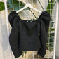 ASTR Black Metallic Puff Sleeve Top