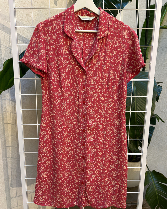 Eddie Bauer Pink Floral Printed Button Up Dress