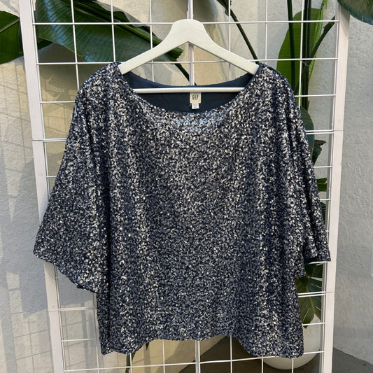 GAP Grey Blue Sequins Short Sleeve Top