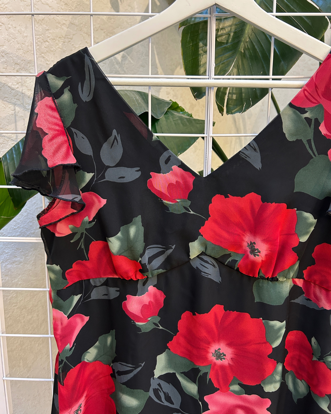 Vintage Black and Red Poppy Printed Mini Dress