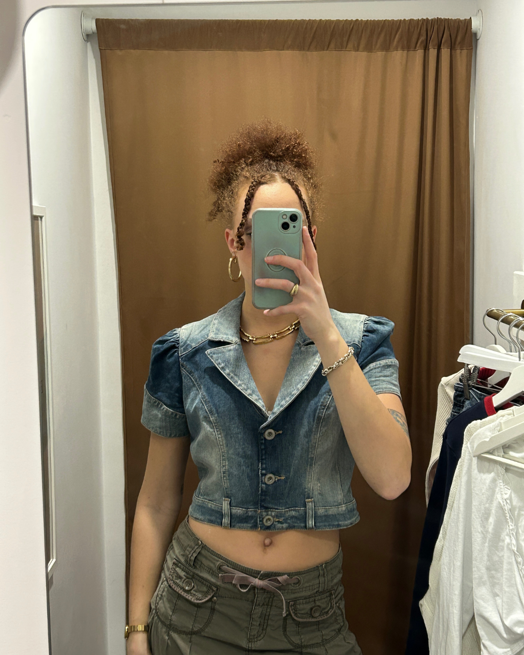 Guess Denim Cropped Short Sleeve Jacket