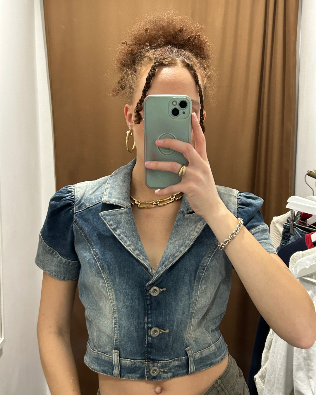 Guess Denim Cropped Short Sleeve Jacket