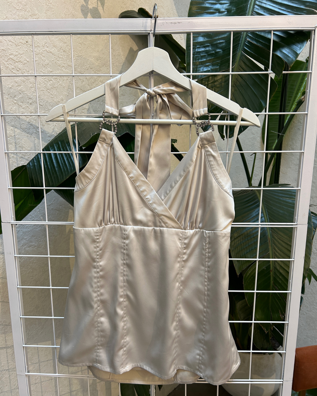 Le Chateau Beige Satin Halter Top