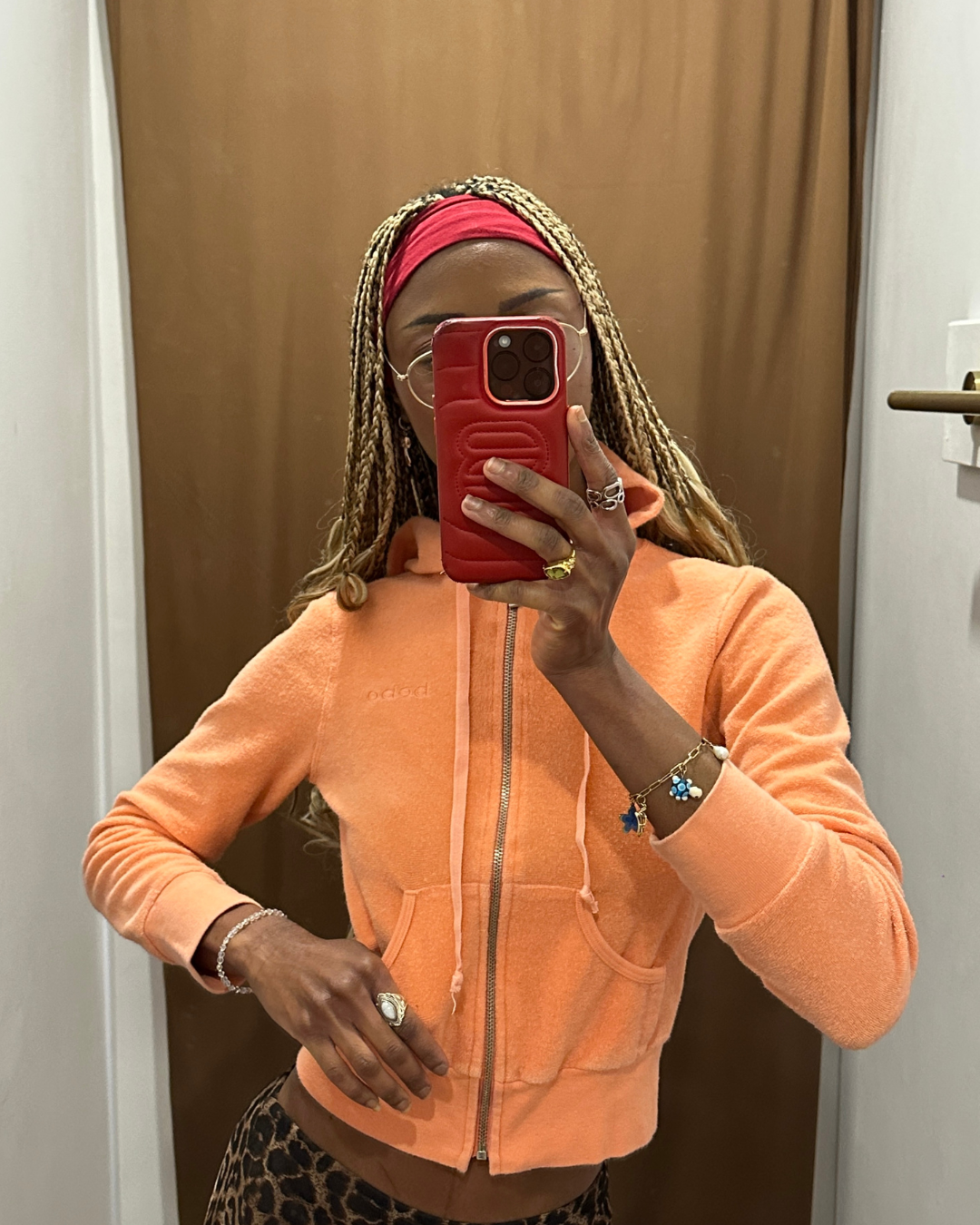 Bebe Peach Terry Cloth Cropped Zip Hoodie