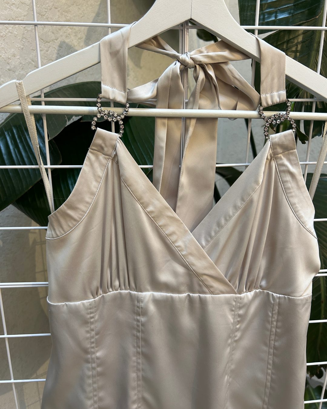 Le Chateau Beige Satin Halter Top