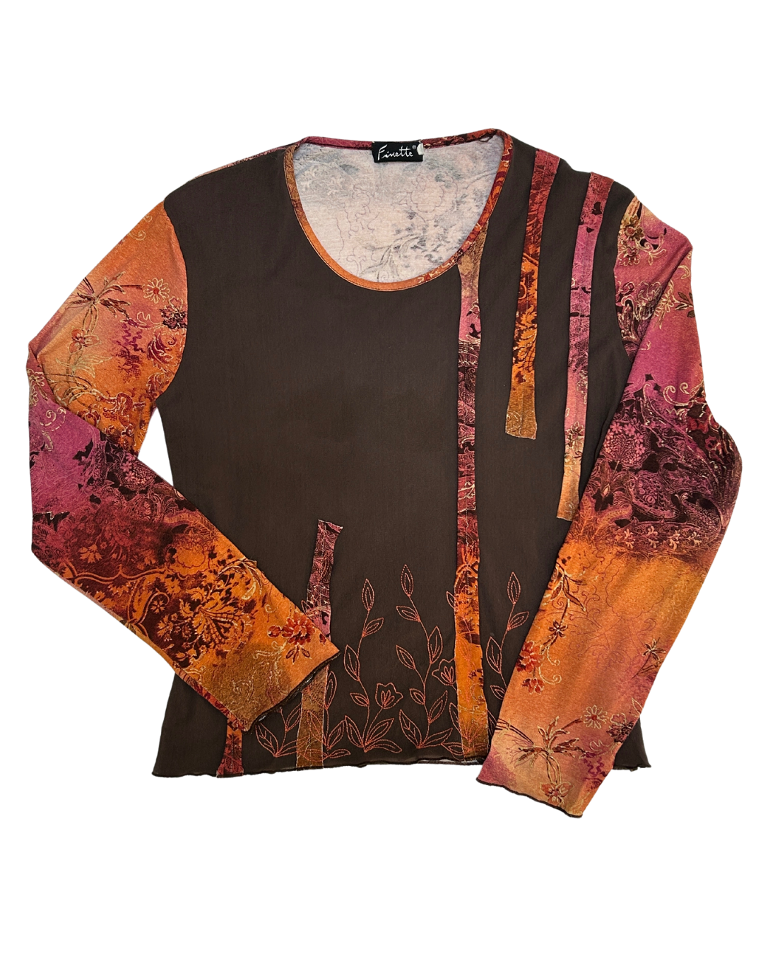 Finette Brown Pink Orange Paisley Knit Top