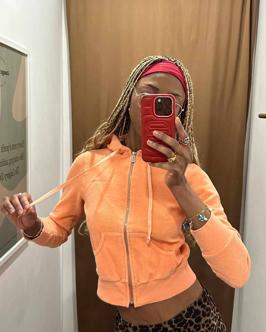 Bebe Peach Terry Cloth Cropped Zip Hoodie