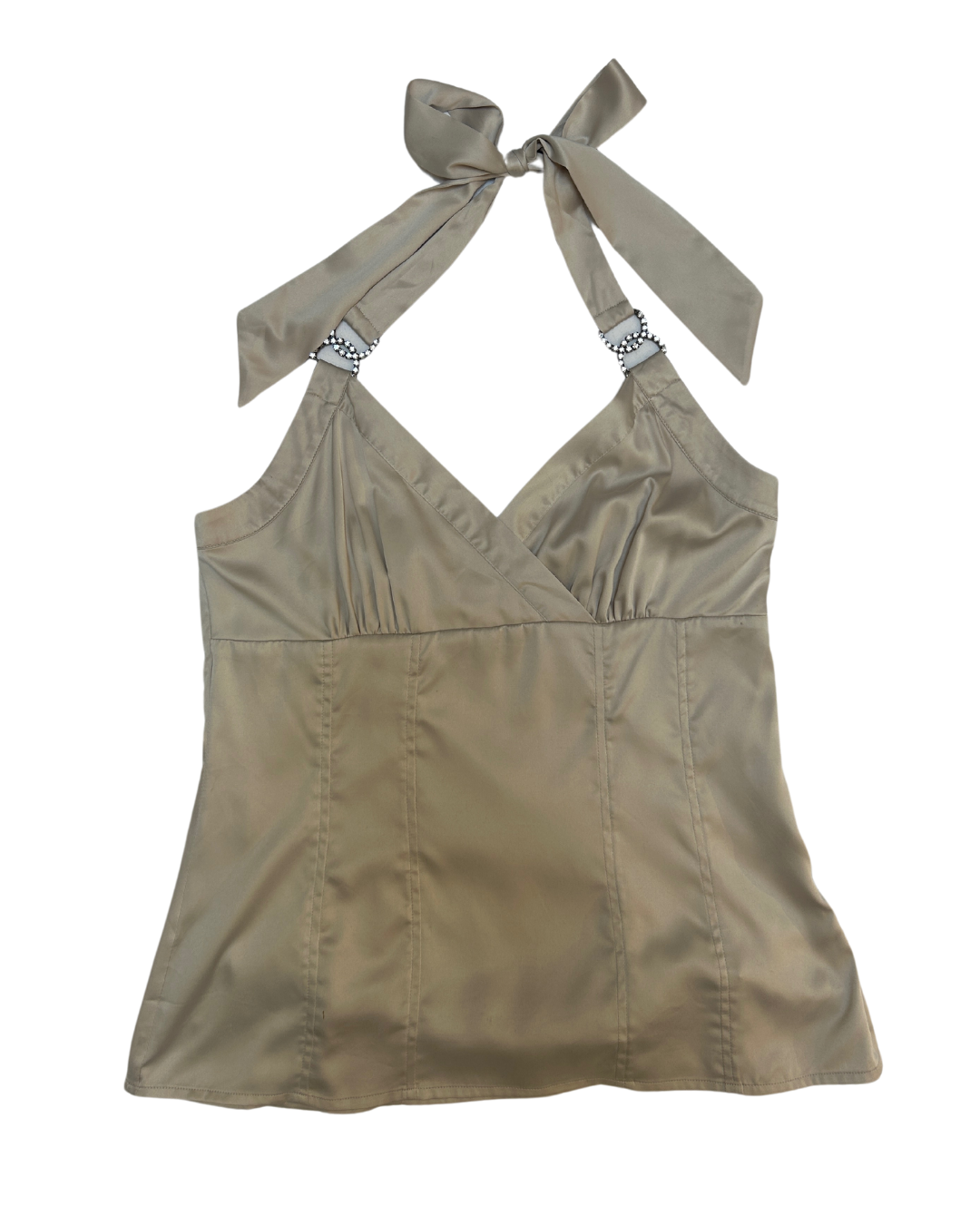 Le Chateau Beige Satin Halter Top