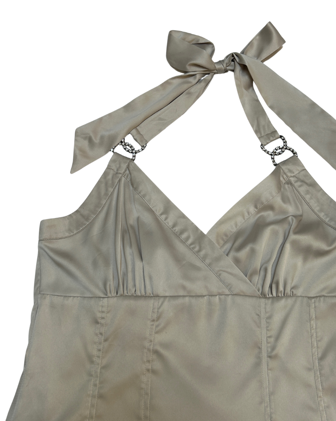 Le Chateau Beige Satin Halter Top