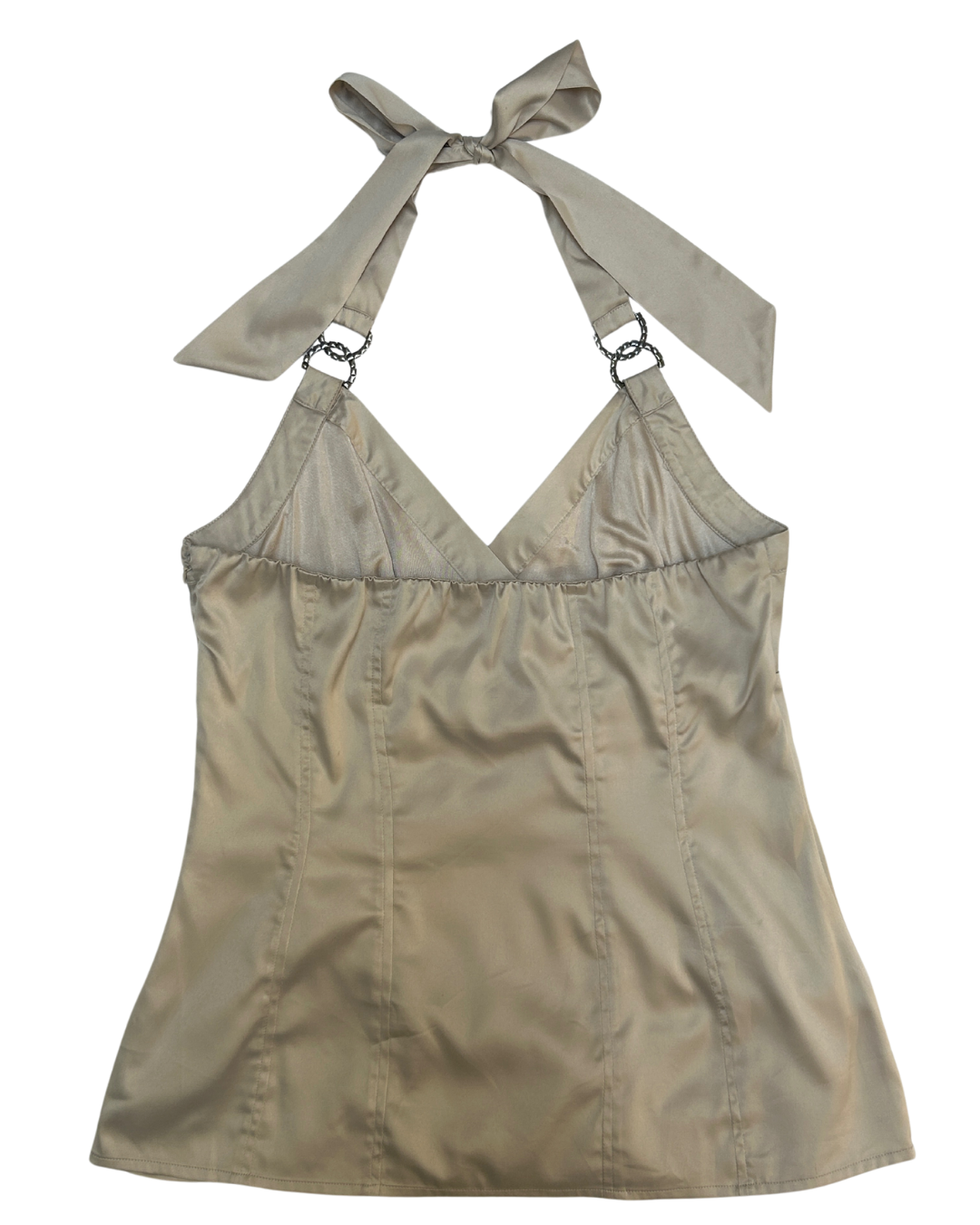 Le Chateau Beige Satin Halter Top