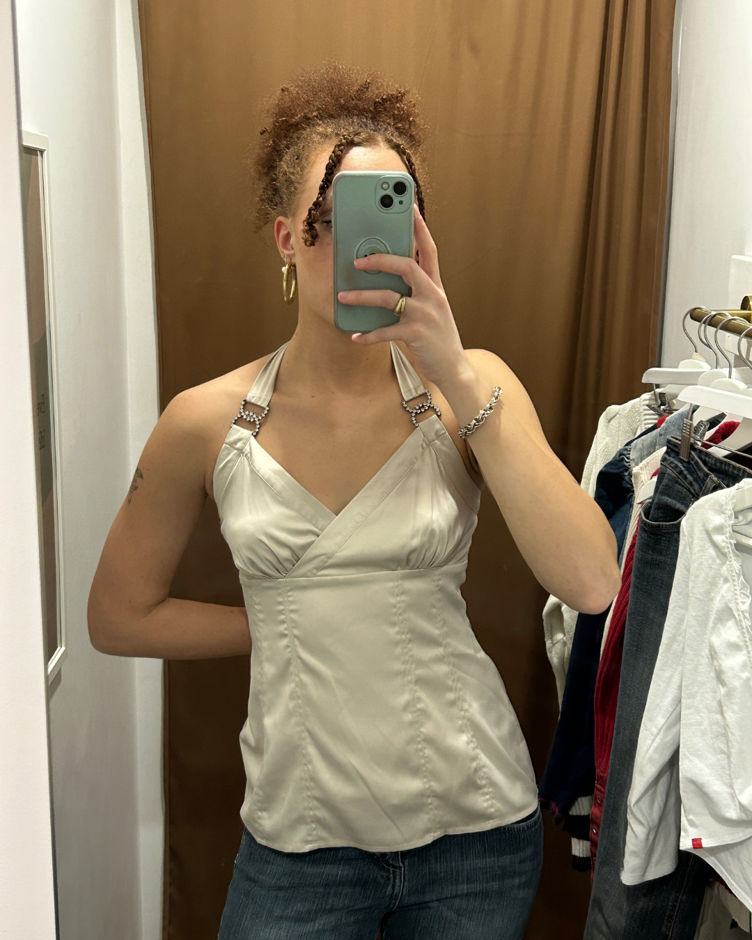 Le Chateau Beige Satin Halter Top