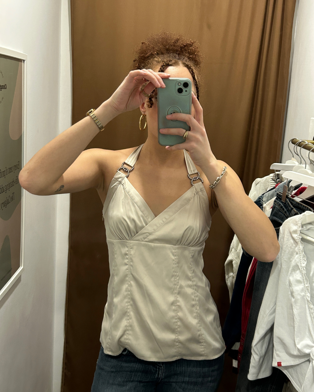 Le Chateau Beige Satin Halter Top