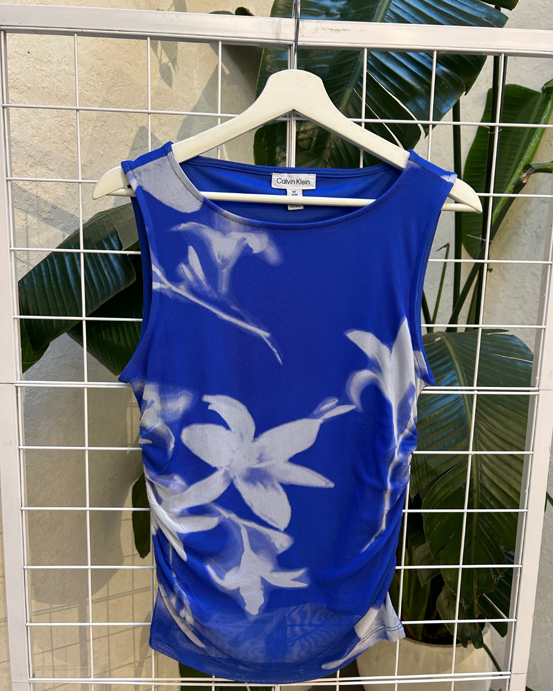 Calvin Klein Blue and White Floral Print Tank