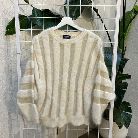 Zelle Studio Cream Mohair Striped Knitted Sweater