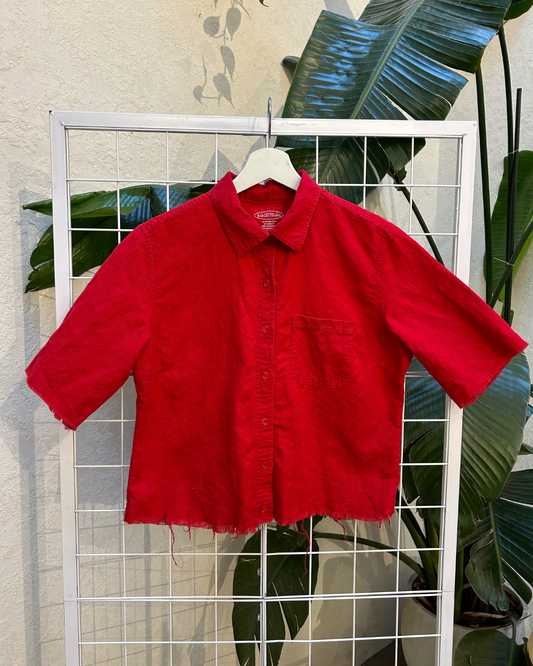 Northern Reflections Red Textured Cropped Button Up