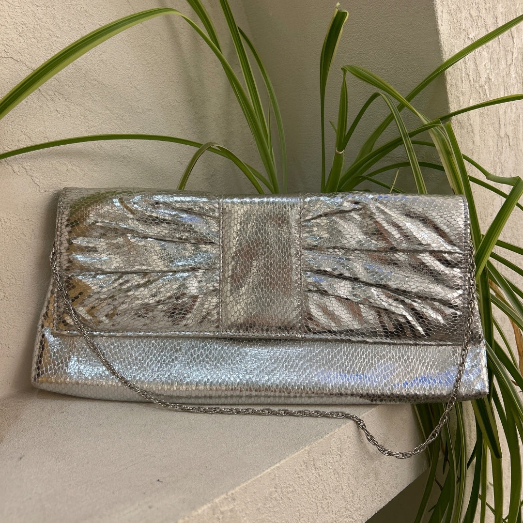 Guess Silver Snakeskin Clutch