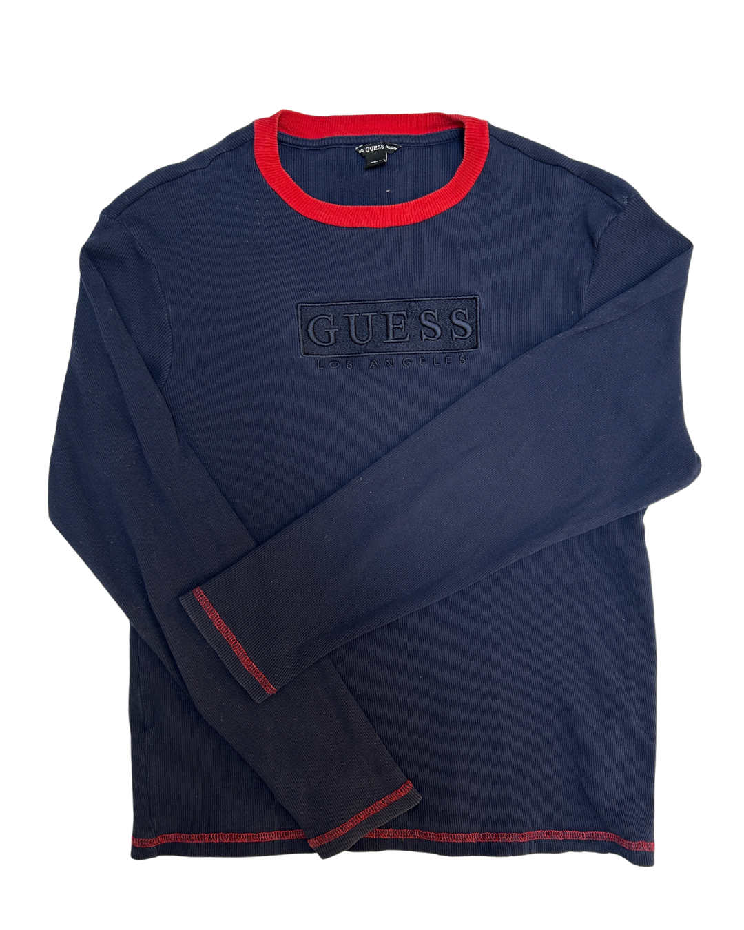 Guess Navy Red Accent Ribbed Top