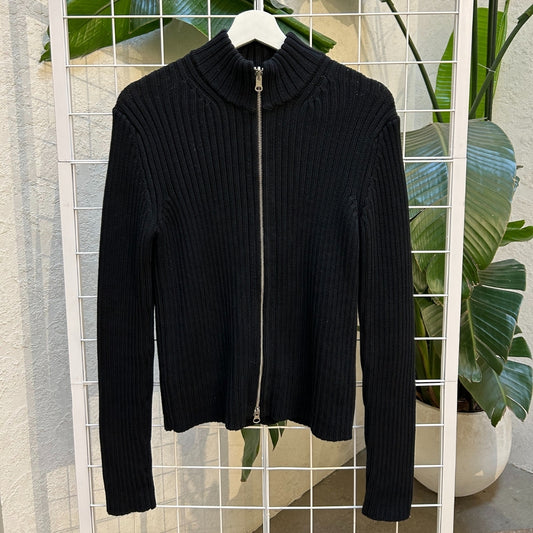 Theory Black Ribbed Zip Sweater