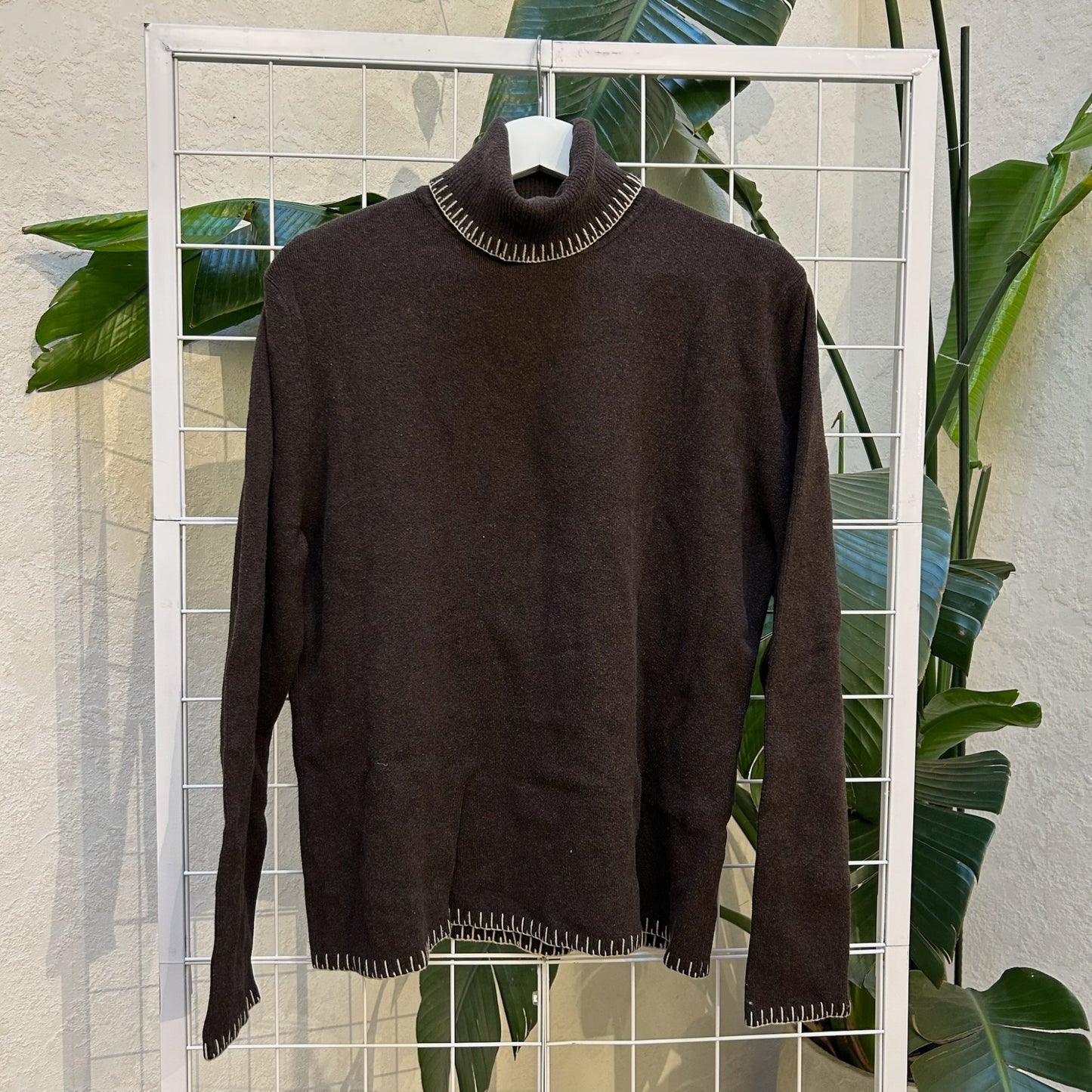 Rino Rossi Brown Contrast Stitch Turtleneck