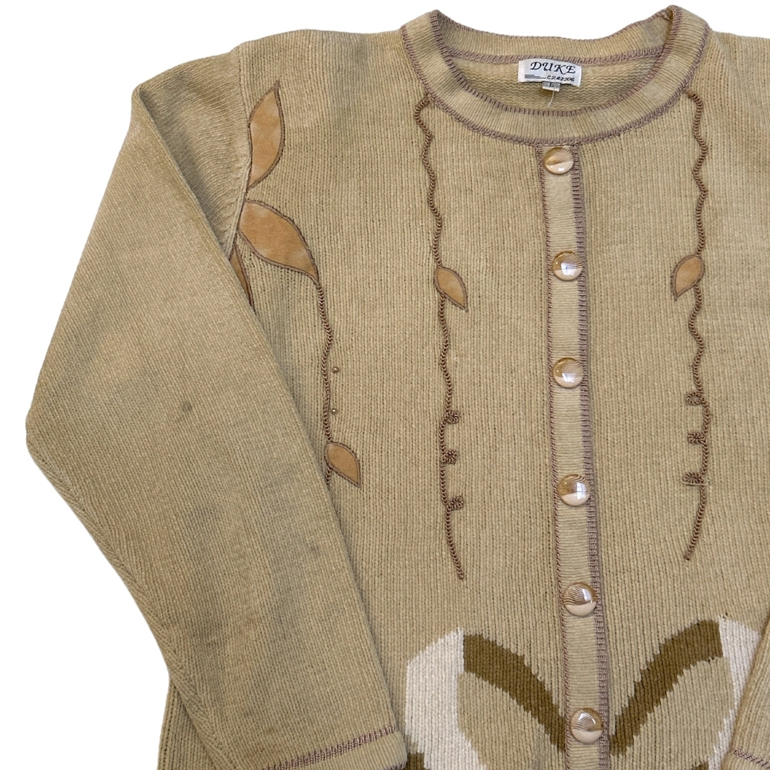 Duke Beige Knitted Embroidered Cardigan