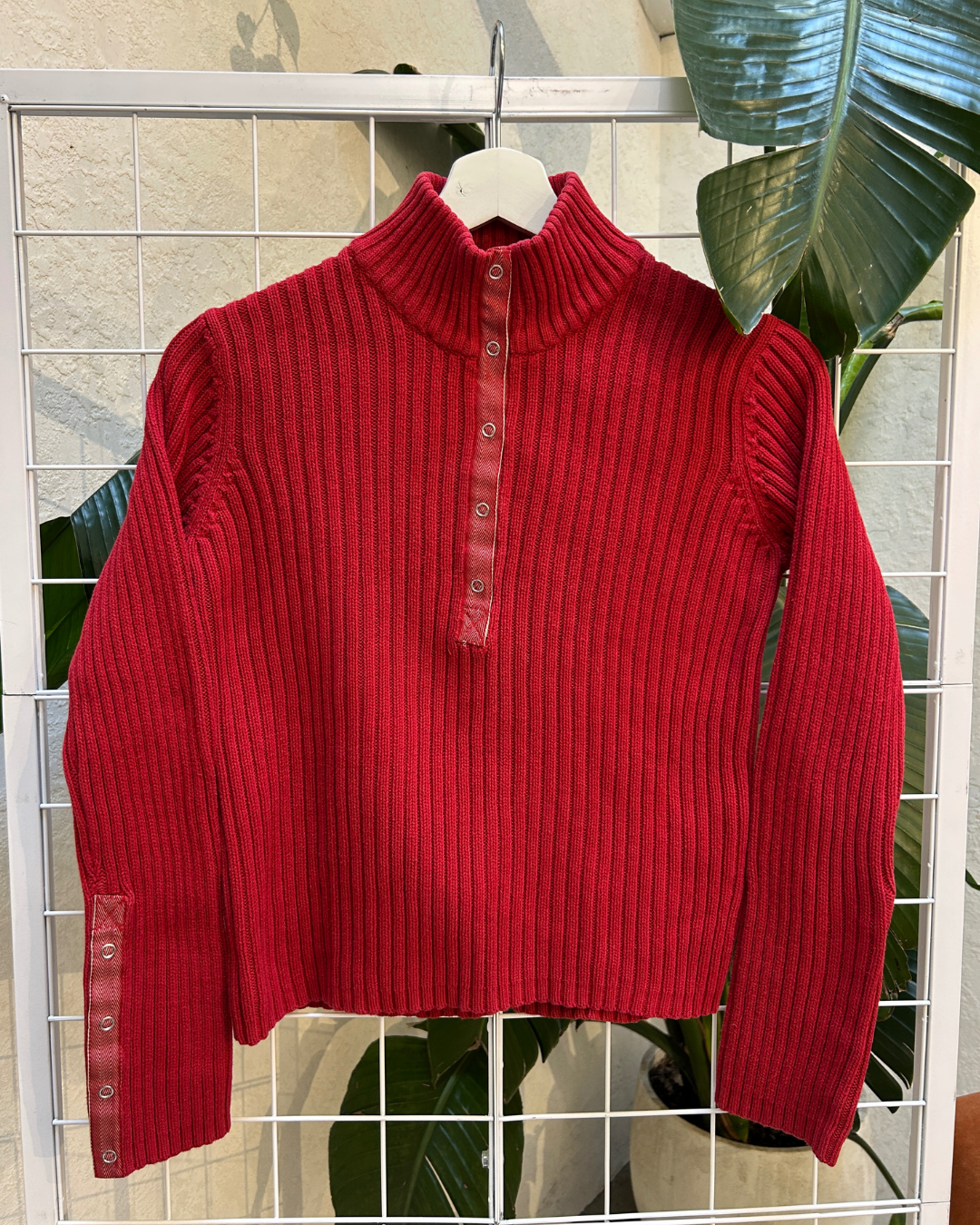 Mexx Red Ribbed Snap Mockneck