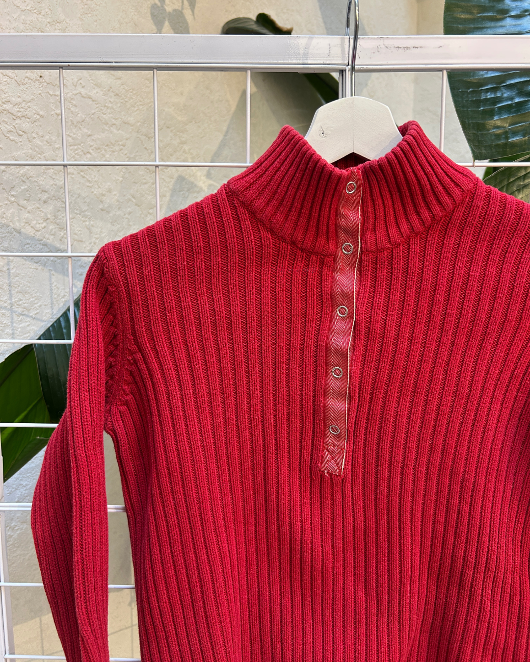 Mexx Red Ribbed Snap Mockneck