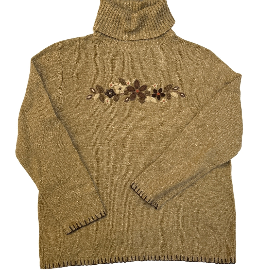 Penmans Beige Knitted Floral Embroidered Turtleneck