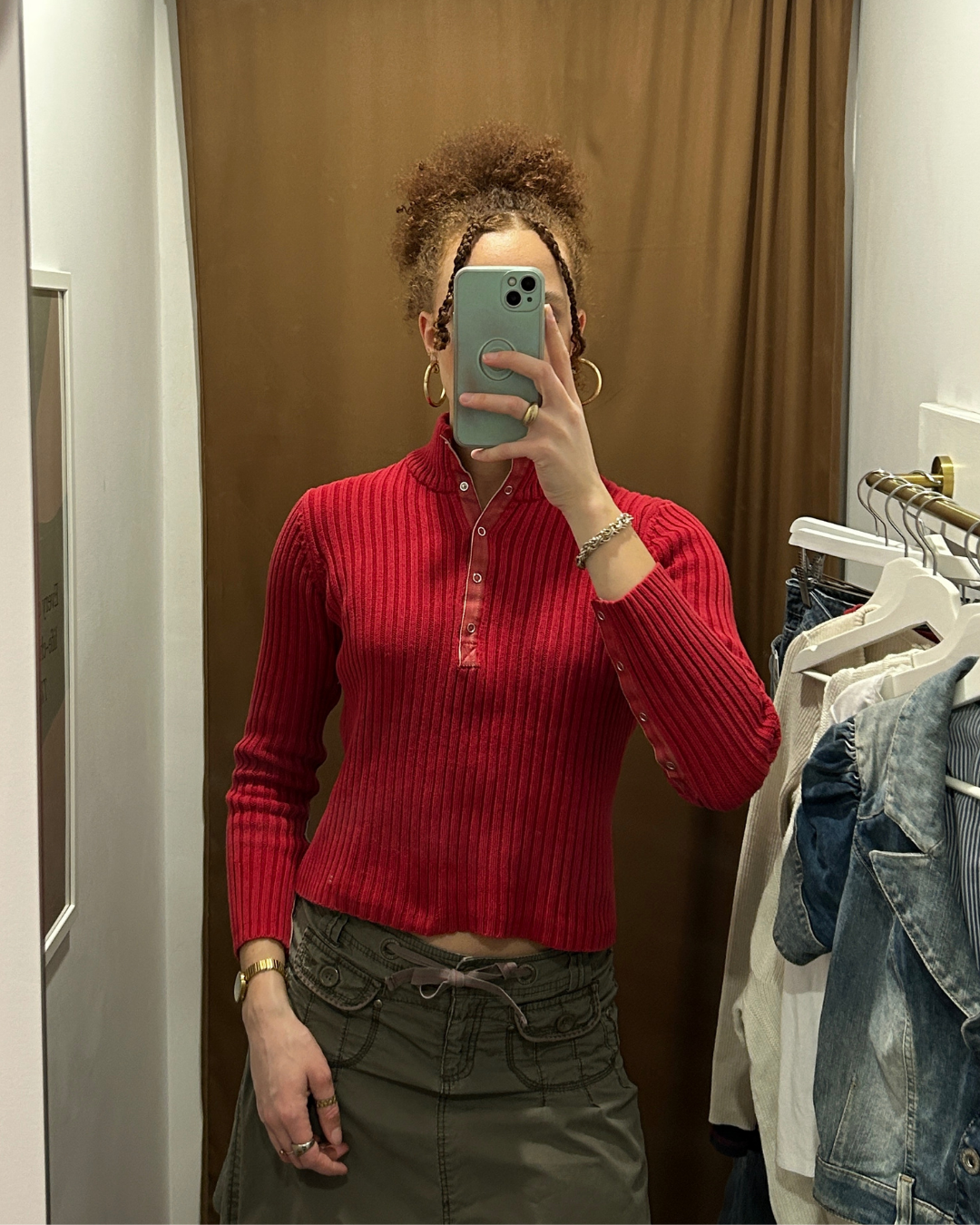 Mexx Red Ribbed Snap Mockneck