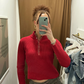 Mexx Red Ribbed Snap Mockneck