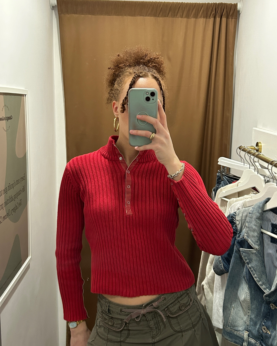 Mexx Red Ribbed Snap Mockneck