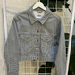 Zara Grey & White Gingham Cropped Denim Jacket