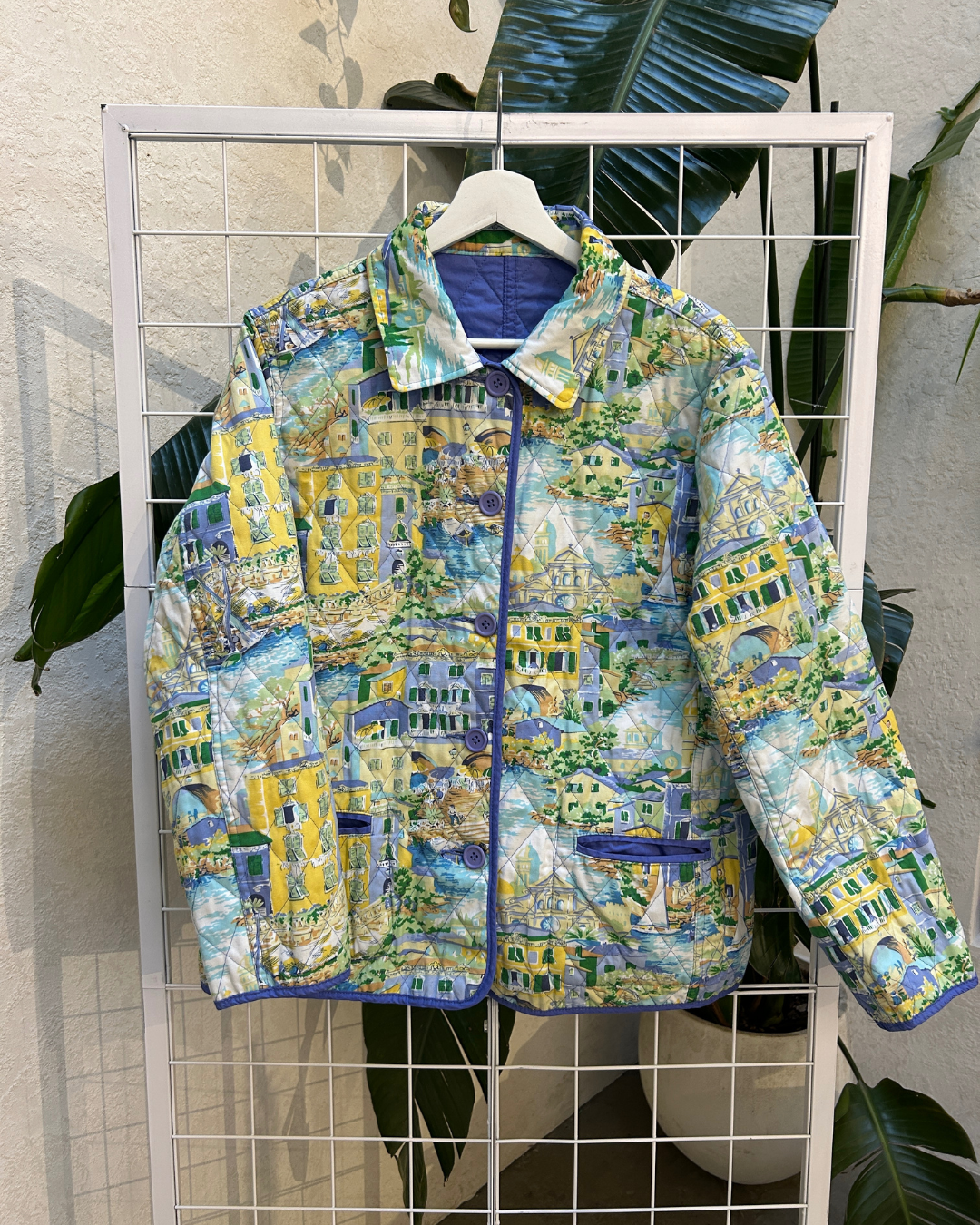 Vintage Blue and Cityscape Reversible Quilted Jacket