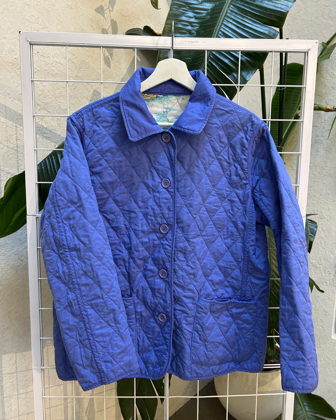 Vintage Blue and Cityscape Reversible Quilted Jacket