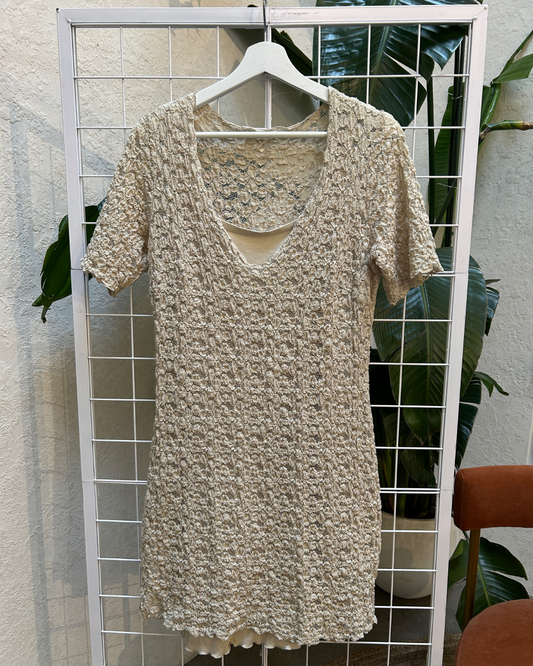 Linda Lundstrom Beige Lace Dress