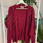 Canary Island Burgundy Floral Knitted Cardigan