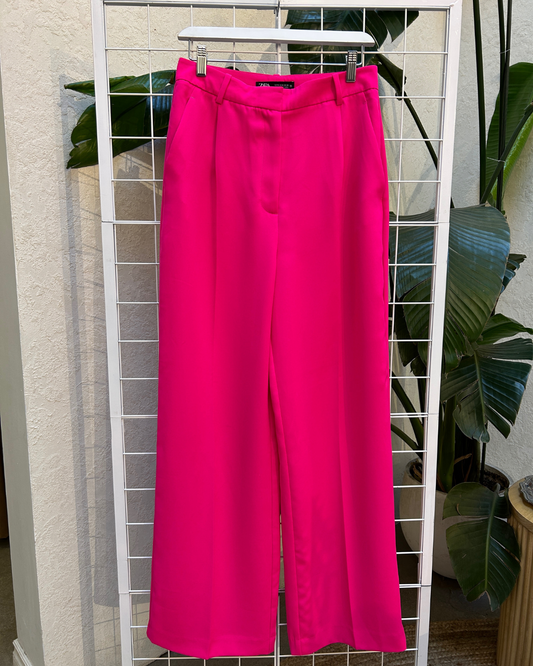 Zara Neon Pink Wide Leg Trousers