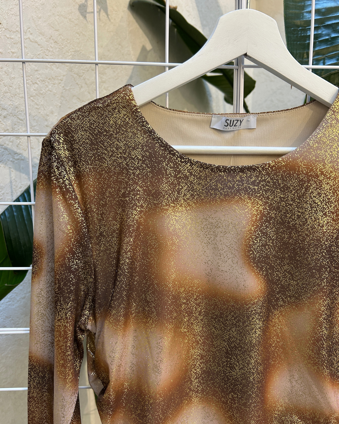 Suzy Shier Brown and Gold Shimmer Top