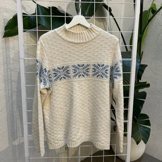 Northern Reflections Cream Blue Snowflake Knitted Sweater