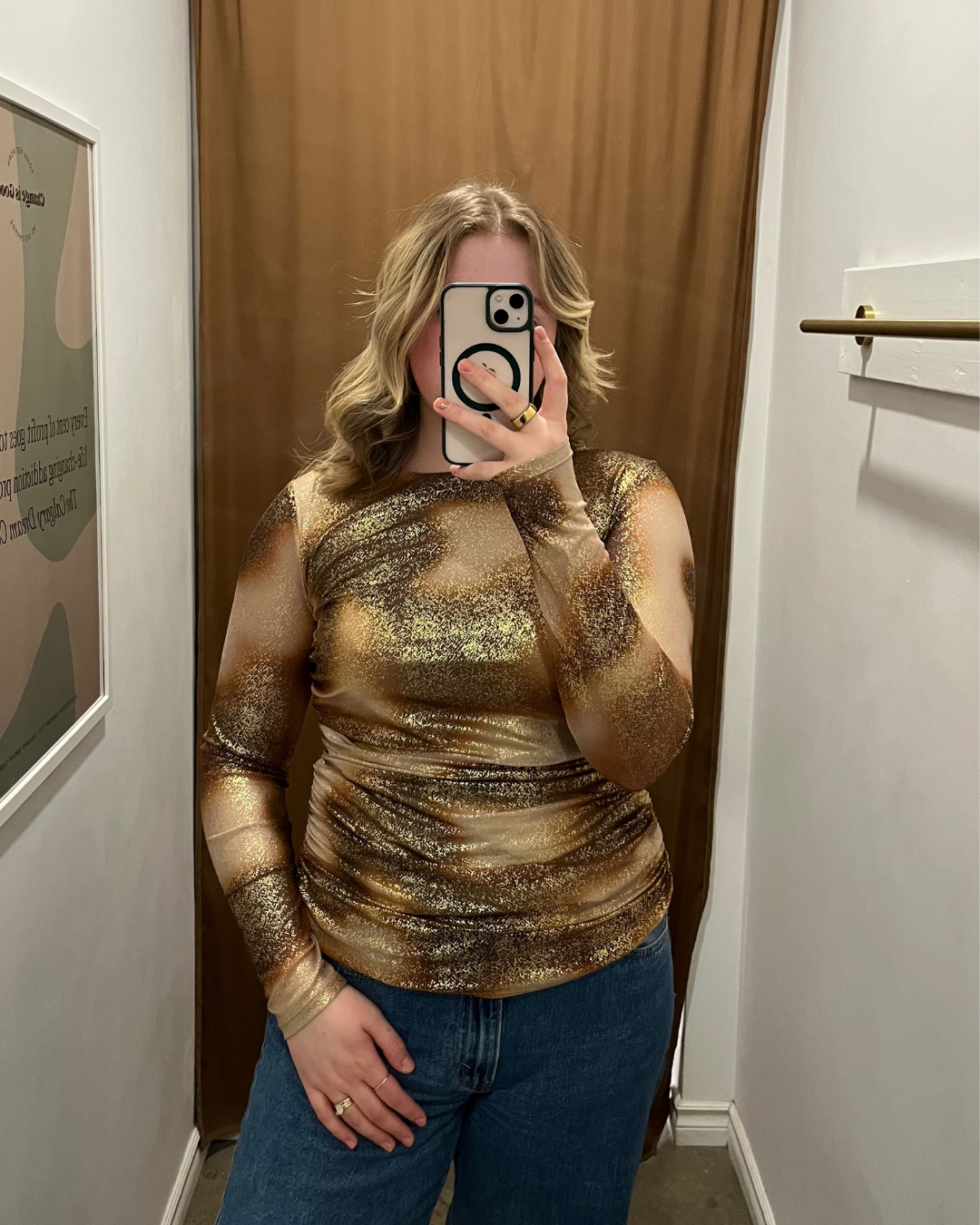 Suzy Shier Brown and Gold Shimmer Top