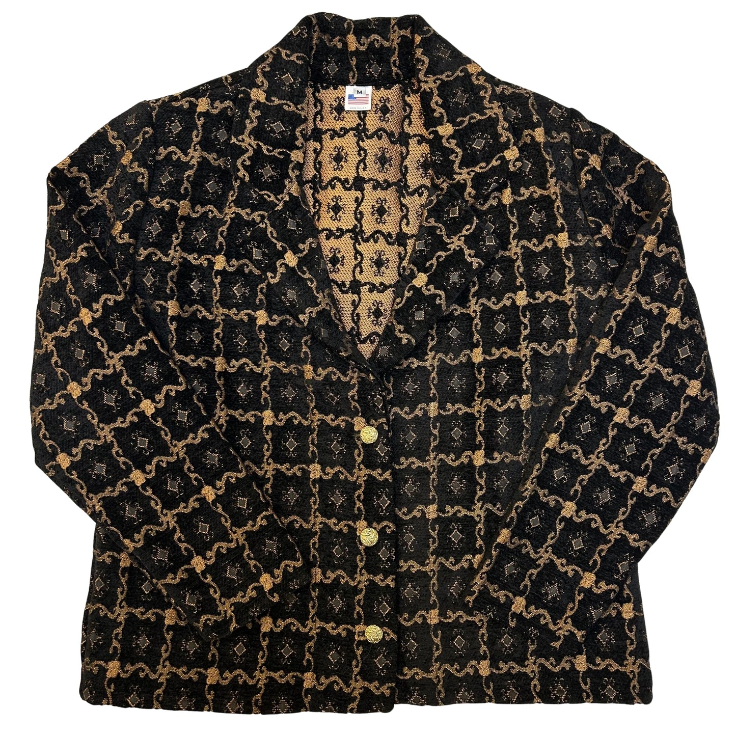 Vintage Black and Tan Tapestry Cropped Jacket